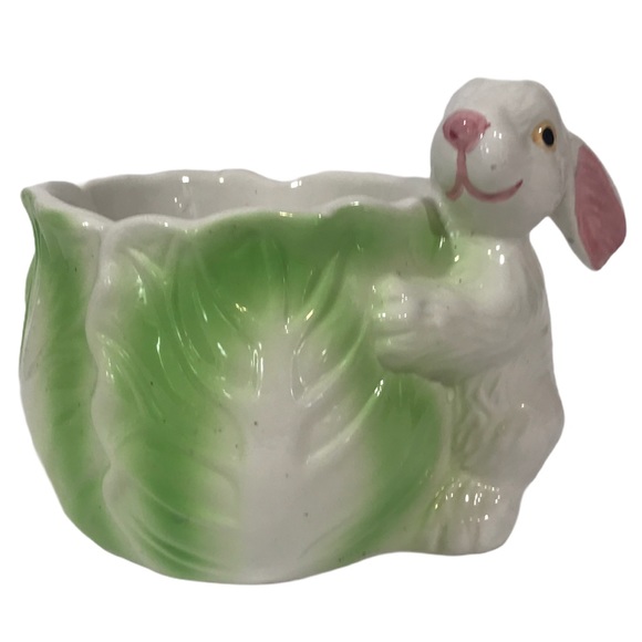 Vintage Ceramic Easter Bunny With Cabbage Candy Holder Home Decor - Picture 3 of 7